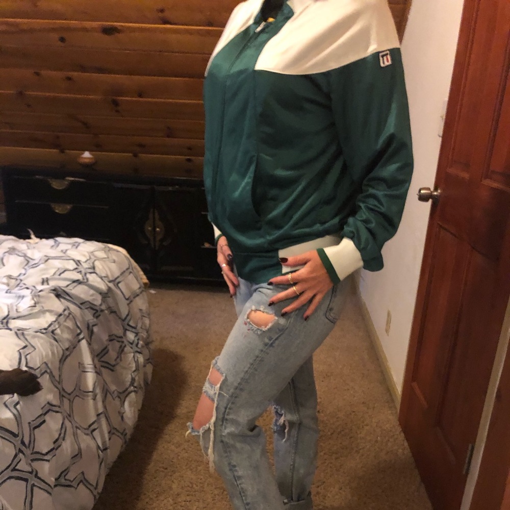 Vintage green and white athletic style jacket
